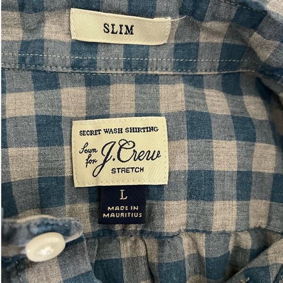 J Crew Mens Shirt L Blue Gray Gingham Slim Long Sleeve Button Down Casual Preppy - Picture 2 of 12